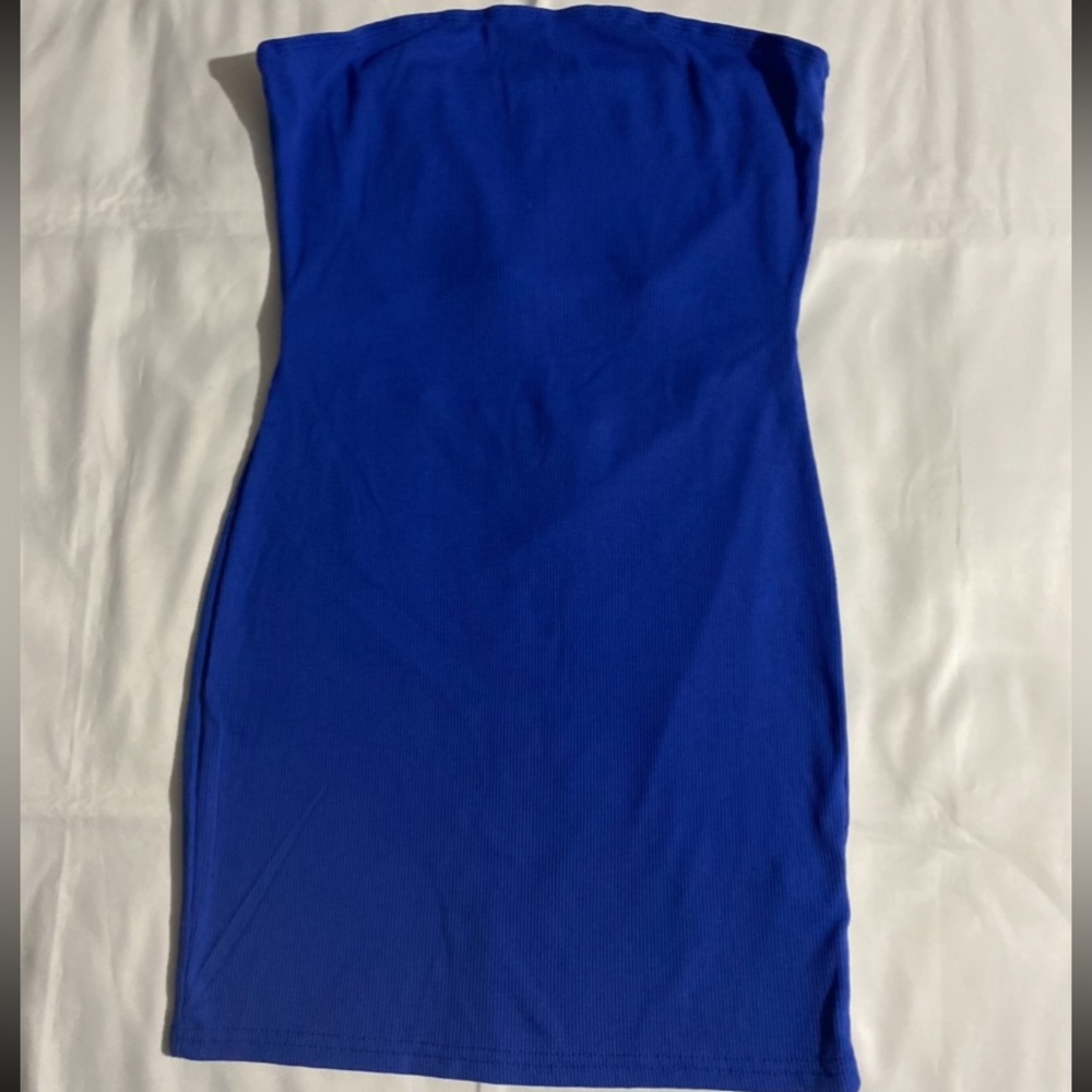SHEIN Blue Rib-knit Cut Out Tube Top Bodycon Dress